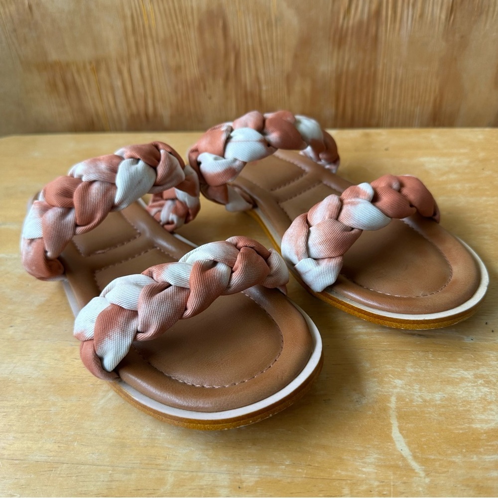 Korks by Kork-Ease Pilar Flat Slide Braided Sandal White Red Orange